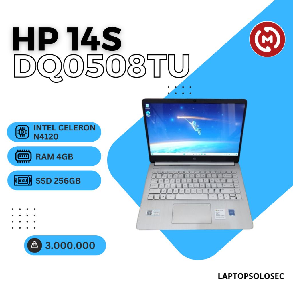 LAPTOP SECOND HP 14S-DQ0508TU INTEL CELERON N4120 RAM 4GB SSD 256GB WIN 11 - GARANSI 1 BULAN