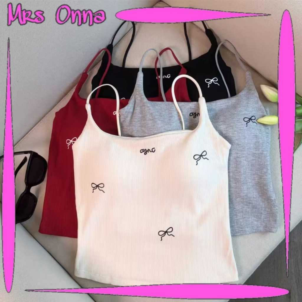 ONNA Bra Tanktop Wanita Korean Style Cup Singlet Motif Pita Tanpa Kawat Tali Kecil Spageti BRA122