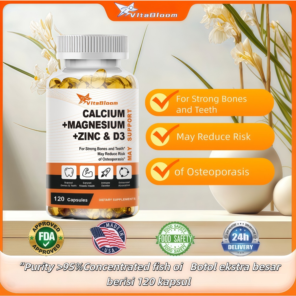 VitaBloom Kapsul Kalsium Magnesium Seng D3 Kalsium Magnesium Seng + Vitamin D3 memperkuat tulang dan