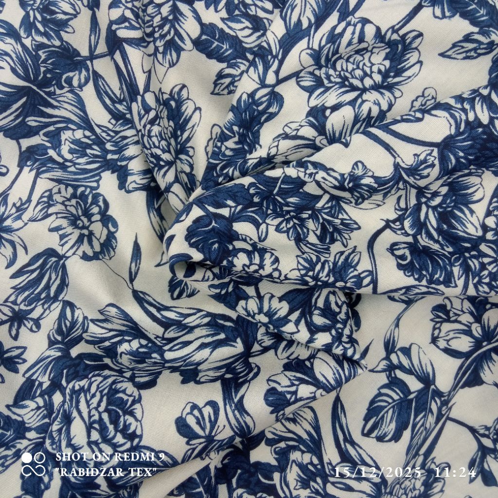 KAIN COTTON SNOWN RAYON PREMIUM BUNGA NAVI