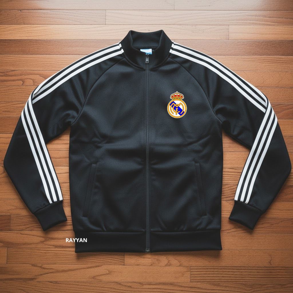 Real madrid Tracktop Jacket Football Club Laliga Jaket Olahraga Outdoor Motif List 3 Tangan Sz M-XL 