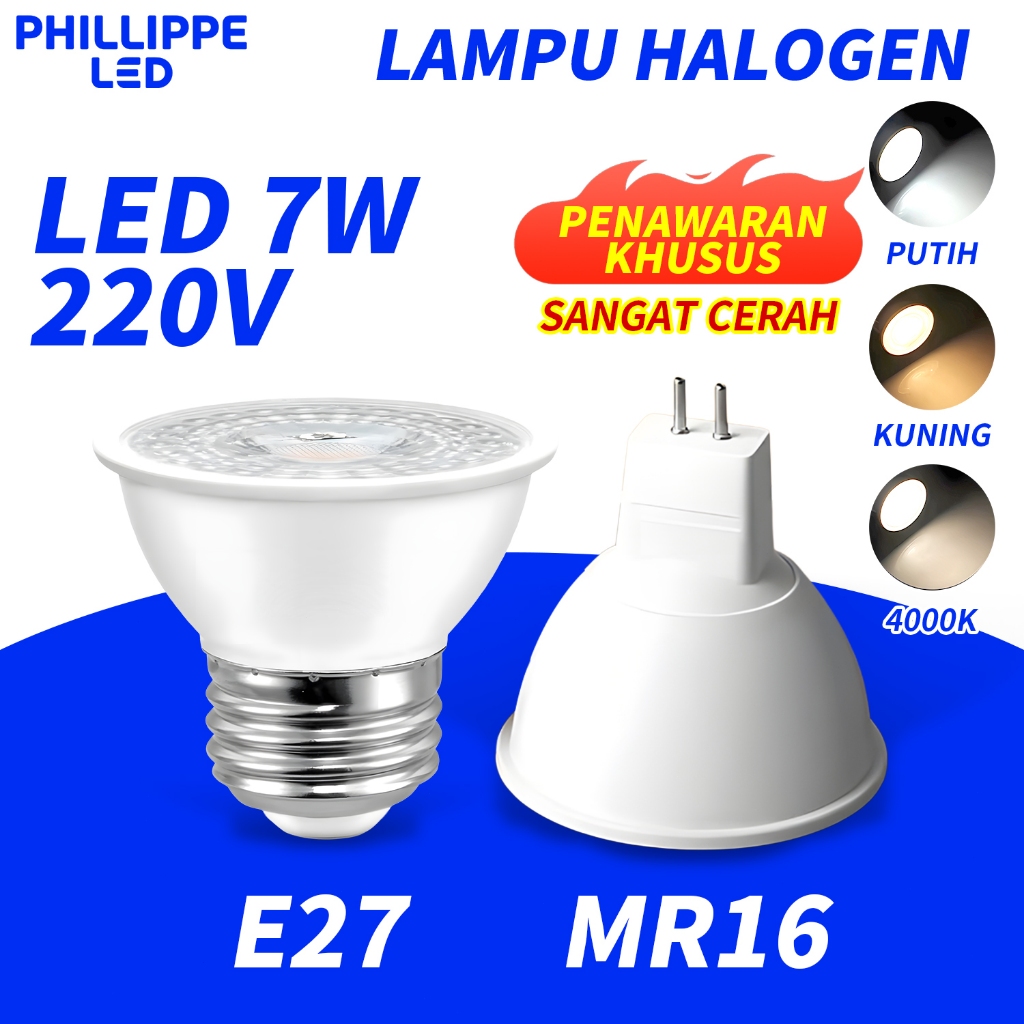 [Kirim Sekarang]Lampu halogen LED Spotlight 7W E27 MR16 700-800LM 220V Putih Kuning 4000K