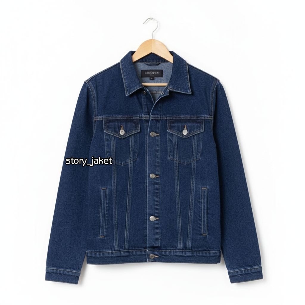 Jaket Jeans Biowash Biru Tua Pria Premium / Jaket Jeans Wanita Oversize Biowash Premium