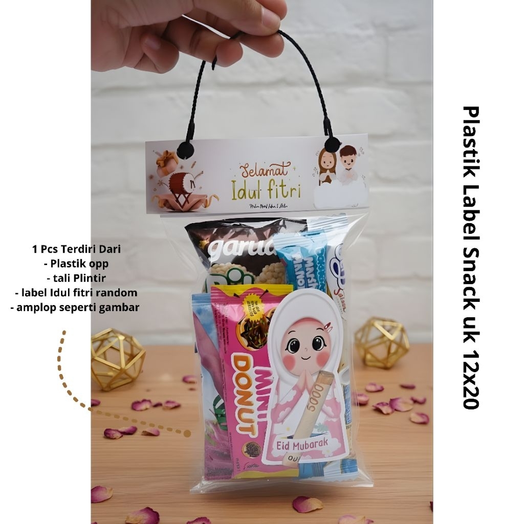 Plastik Label Snack Idul Fitri 12x20 cm | Kemasan Lebaran Anak | Amplop Snack + Tali