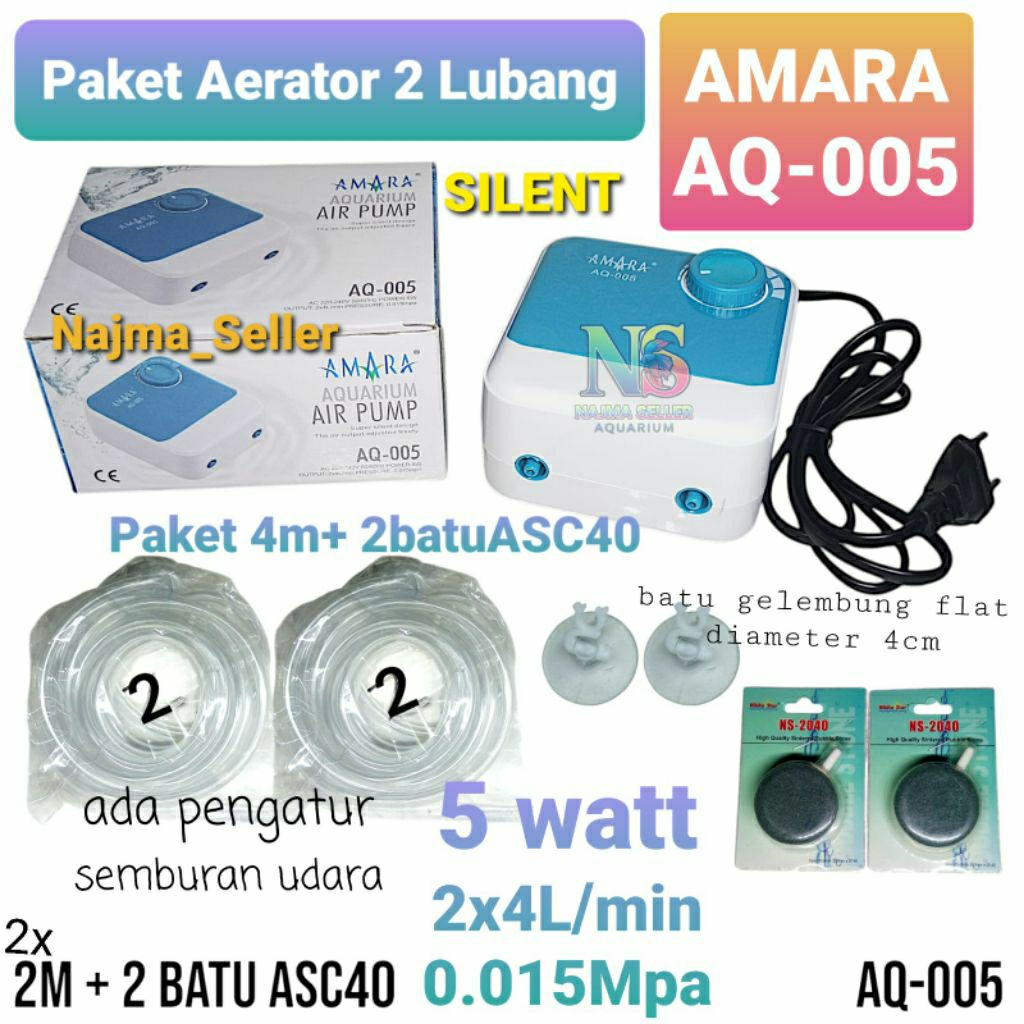 PAKET AERATOR 2 Lubang. AMARA AQ-005. Untuk Aquarium 60-100cm