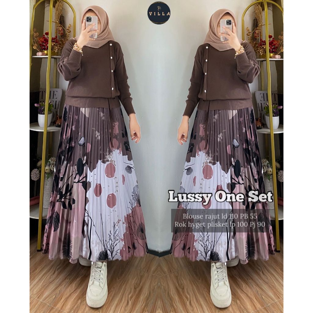 LUSSY One Set Original VILLA Knit Rajut Premium Wanita Dewasa Korean Style Kekinian Blouse Lengan Pa