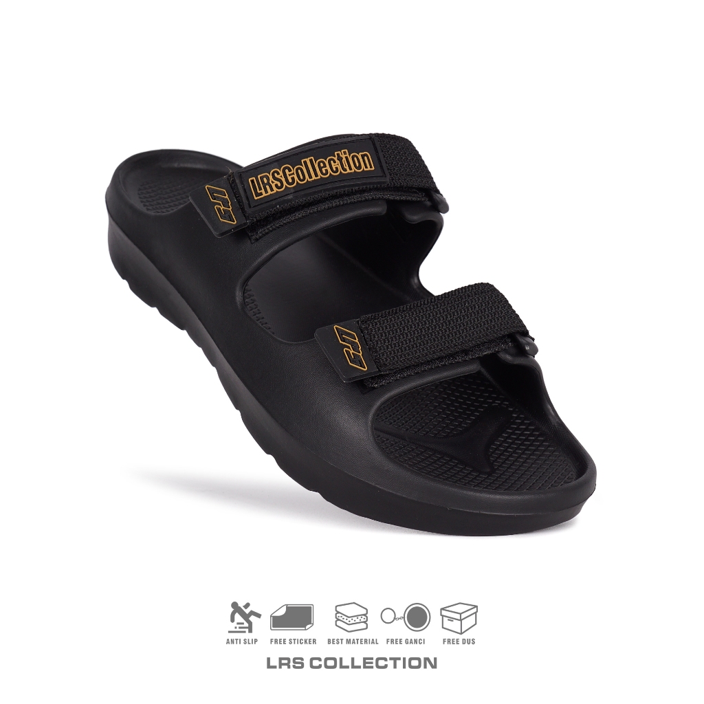 Lrs Collection- Sandal Pria LRS CASUAL - ONYX GOLD ACCENT Sandal Casual Slop
