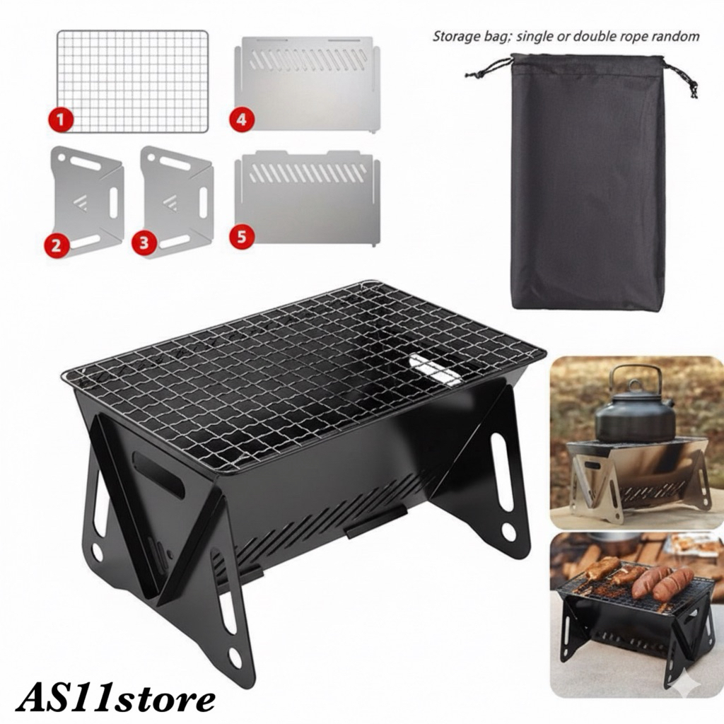 Pemanggang Camping Set Grill Pemanggang Portable Pemanggang Serbaguna Dirakit Lipat Bbq Grill Set