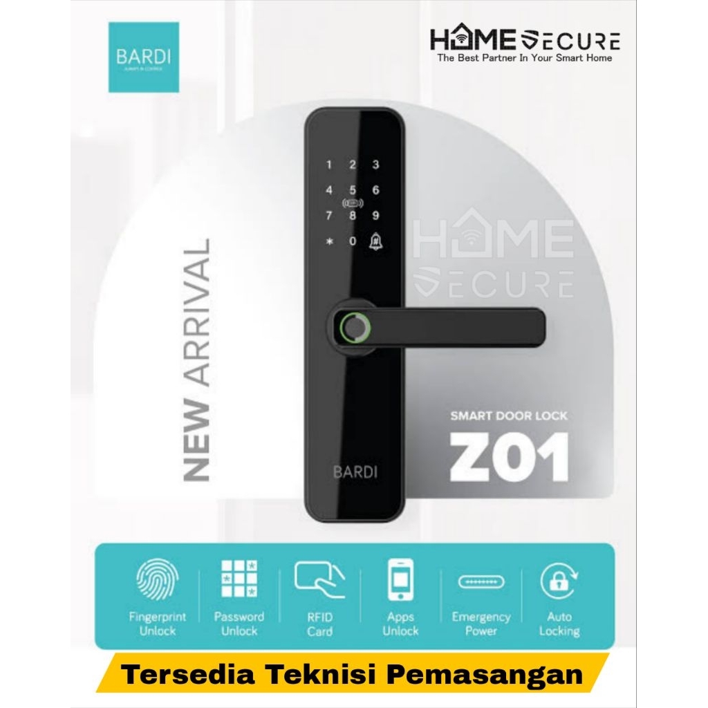 BARDI Smart Door Lock Fingerprint With Handle Z01 / Kunci Pintu Digital BARDI Original Garansi Resmi