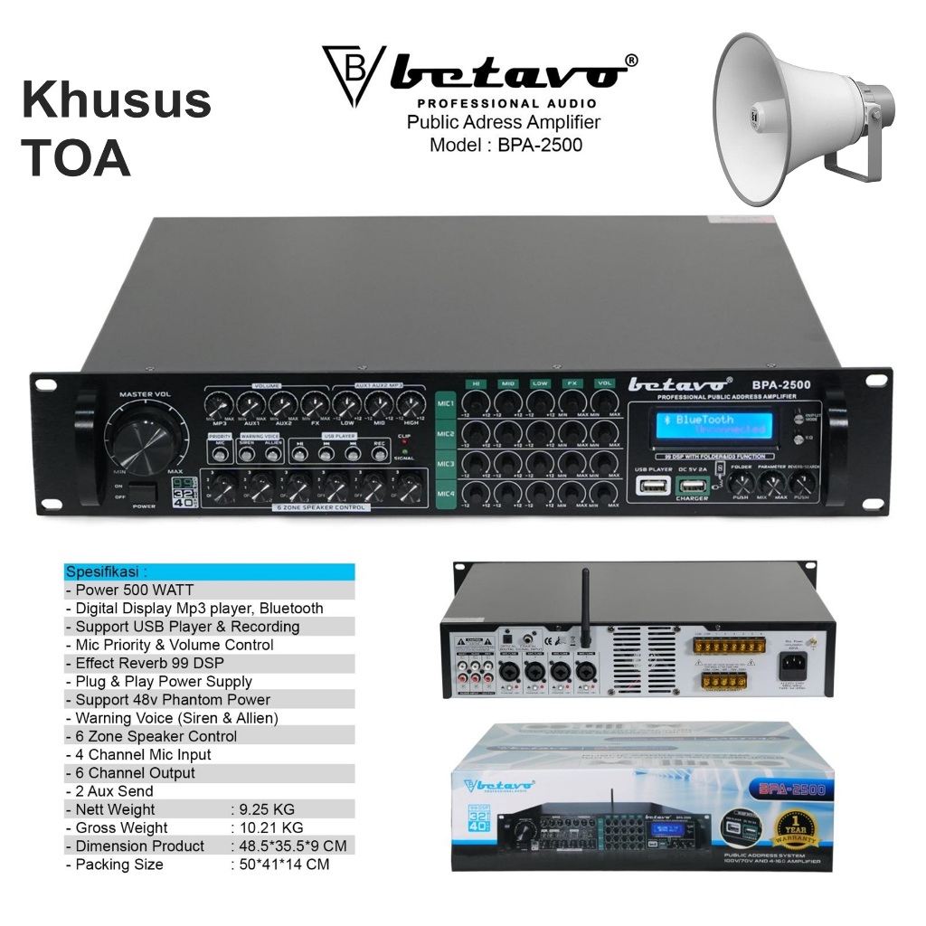 Betavo Public Address Amplifier BPA 2500 Power Khusus TOA 500 Watt