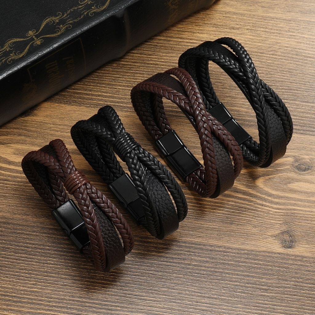 Gelang kulit multi layer X - gelang kulit asli punk rock metal untuk pria wanita hadia gift