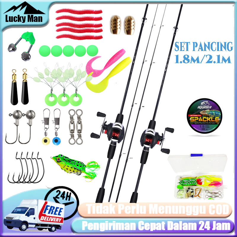 Set joran pancing spinning serat karbon berkualitas baik/set reel pancing/set umpan/murah dan kokoh