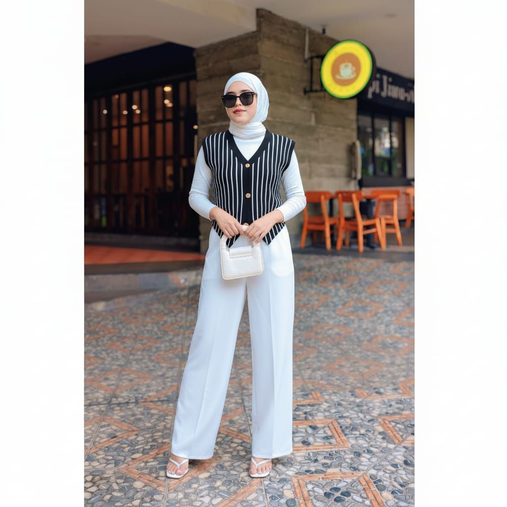 NAIRA SET VEST & CELANA  BAHAN RAJUT PREMIUM LD 108