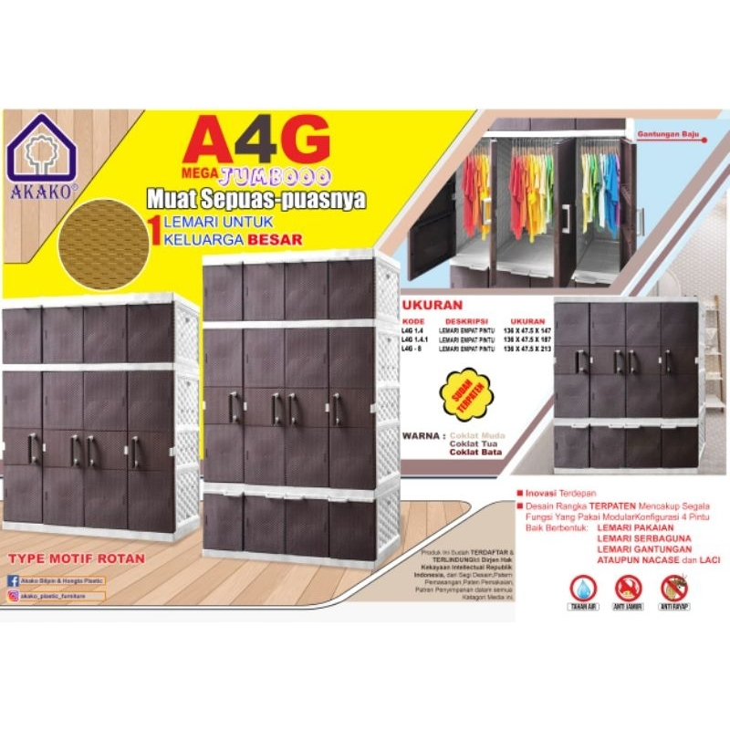 LEMARI 4 PINTU GANTUNGAN 7 RAK JUMBO AKAKO A4G