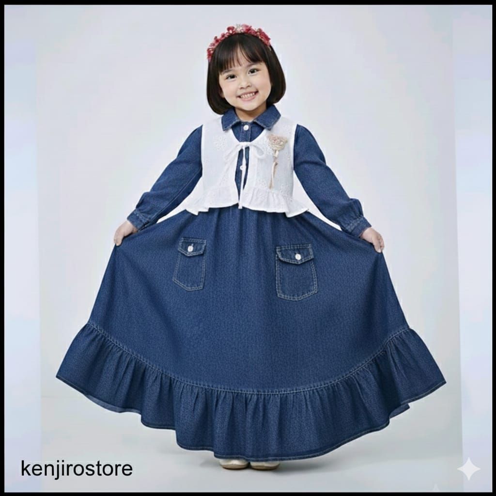 Kenjirostore.. GAMIS MEWAH JEANS IMPORT GAMIS ANAK PEREMPUAN USIA 3 - 10 TAHUN / LONG DRESS DENIM IM