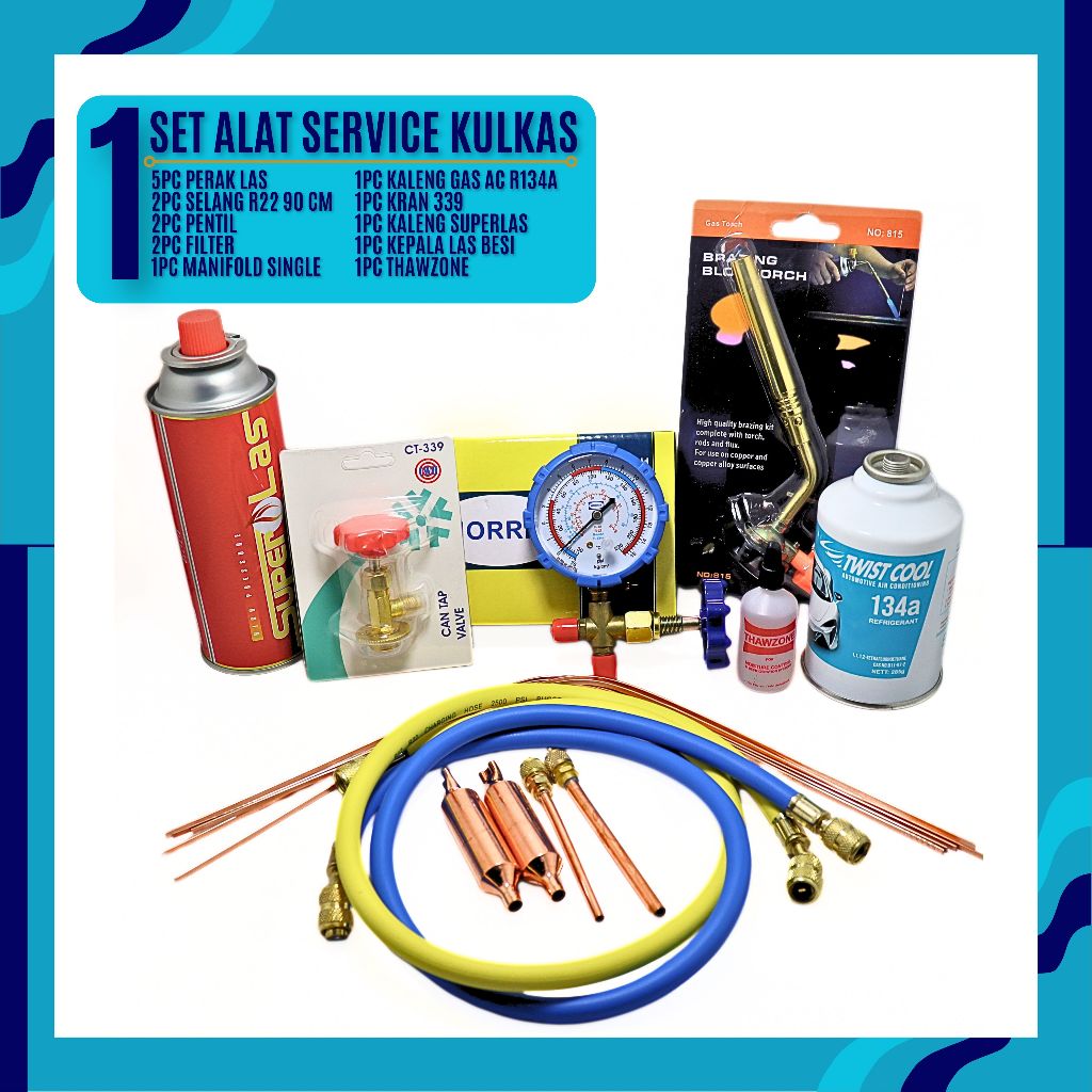 PAKET LENGKAP FREON KULKAS SET | PERLENGKAPAN ISI ULANG FREON COMPRESSOR FREEZER | PAKET ALAT SERVIC