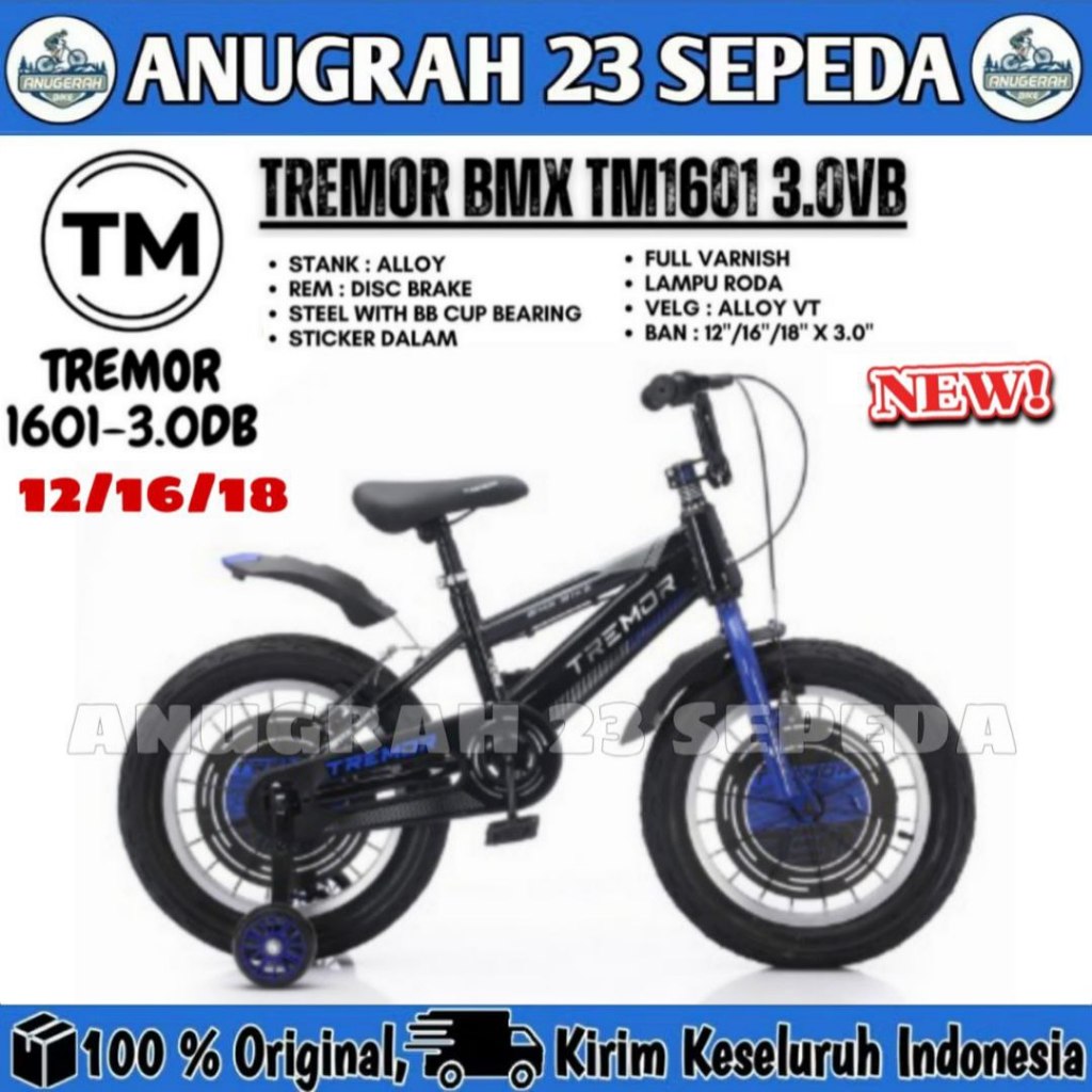 Sepeda Anak Laki BMX TREMOR TM 1601 Ban 2.50 & Jumbo 3.0 Rem V-brake & Disc Brake Ukuran 12 16 18 In