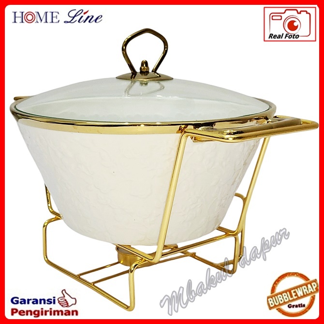 Wadah Saji Prasmanan Keramik + Penghangat Bulat Dan Persegi Casserole Tutup SNI Putih Embos Homeline