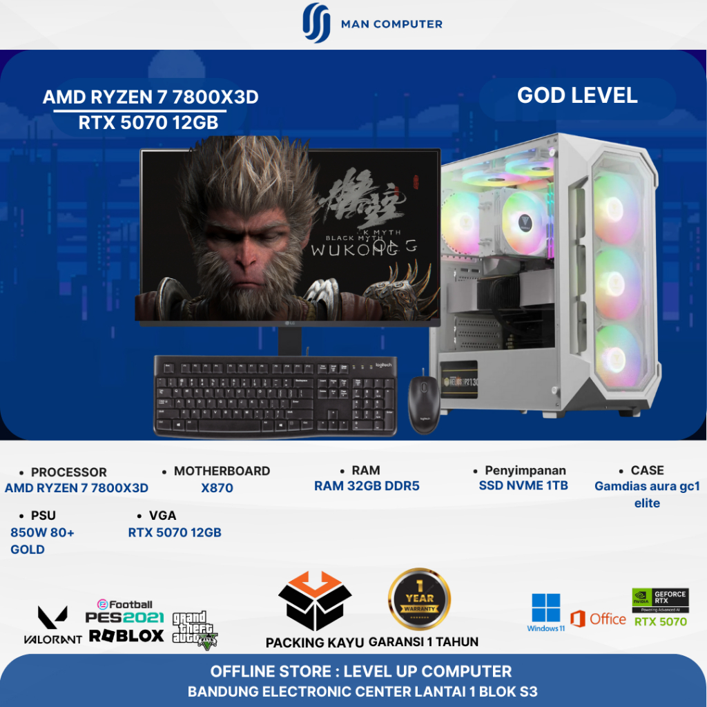 PC GAMING EDITING AMD RYZEN 7 7800X3D X870 32GB DDR5 SSD NVME 1TB RTX 5070 12GB WATERCOOLER 360MM FU