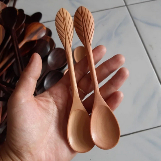SENDOK TEH MOTIF DAUN 16 CM | SENDOK MADU KAYU FOOD GRADE