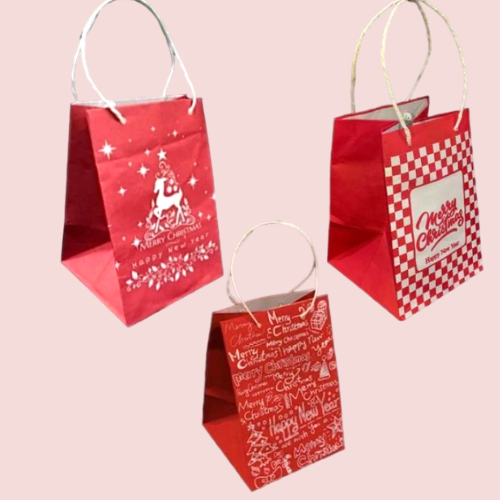 Tas Jinjing Paperbag Natal Merah Ukuran 14x14x20 Cm Hadiah Packaging Hampers Paper Bag