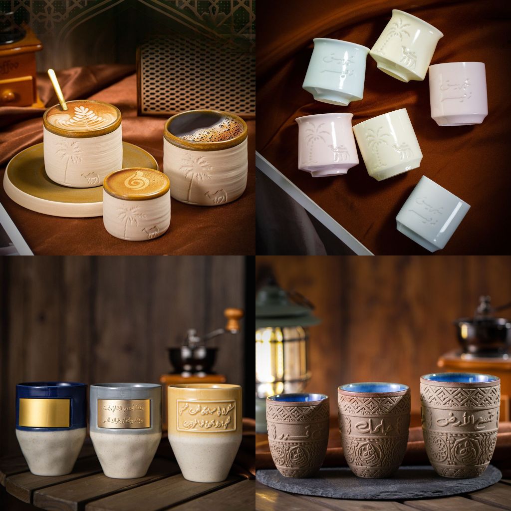 Cangkir Kopi Arab Keramik Estetik Cangkir Espresso Motif Kaligrafi Timbul Unta Arab Gelas Kopi Kafe
