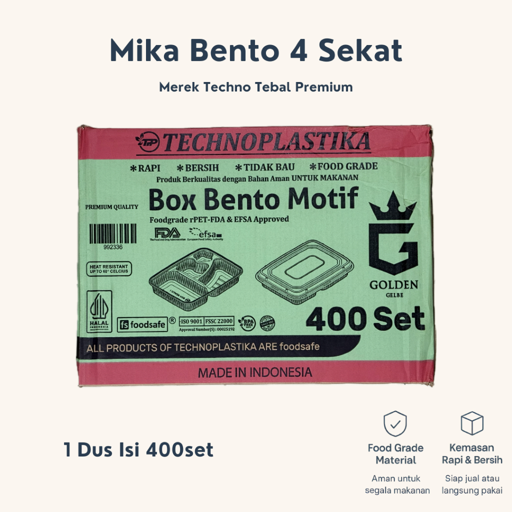 (DUS) Mika Bento Sekat | Box Catering | Box Nasi Dengan Tutup | Praktis untuk catering | GROSIR