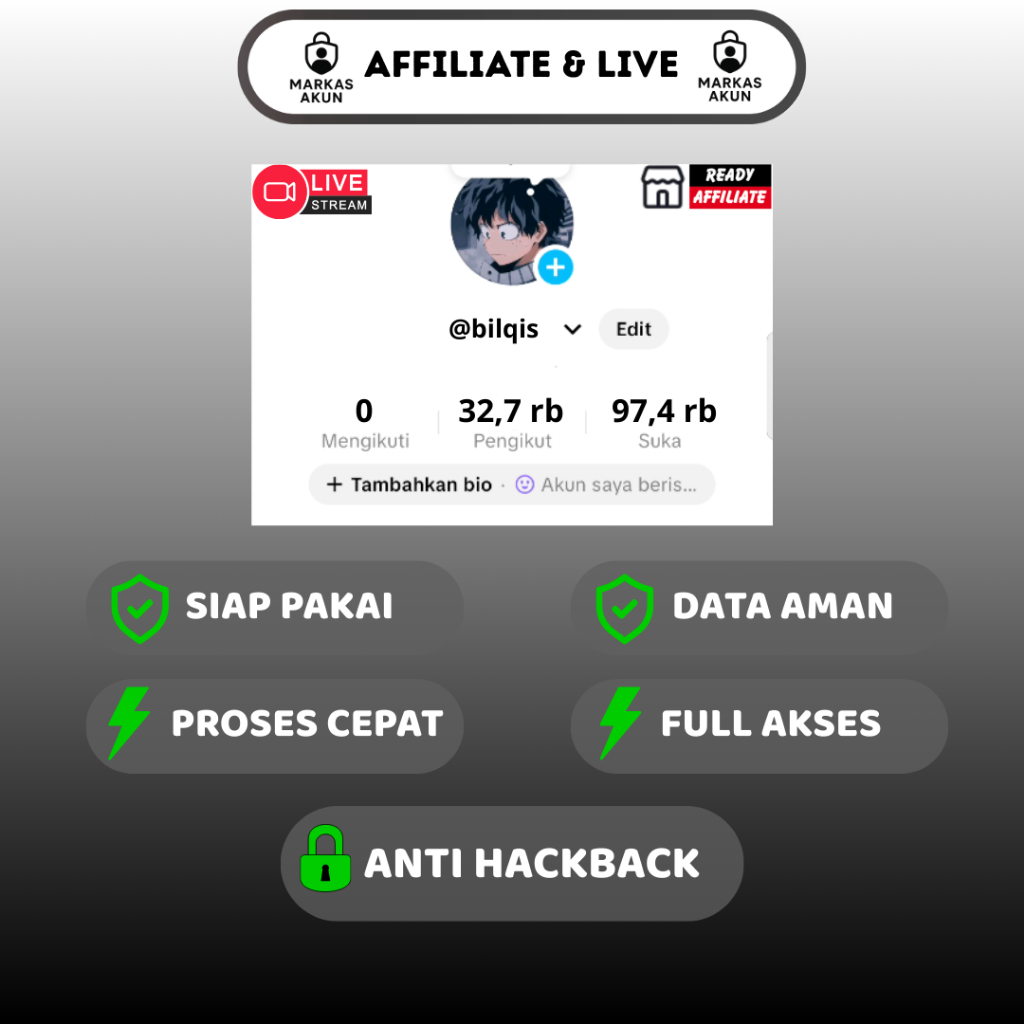 Akun Tiktok AFFILIATE Bisa LIVE 30K-60K Follower | SIAP PAKAI | Follower Asli INDO