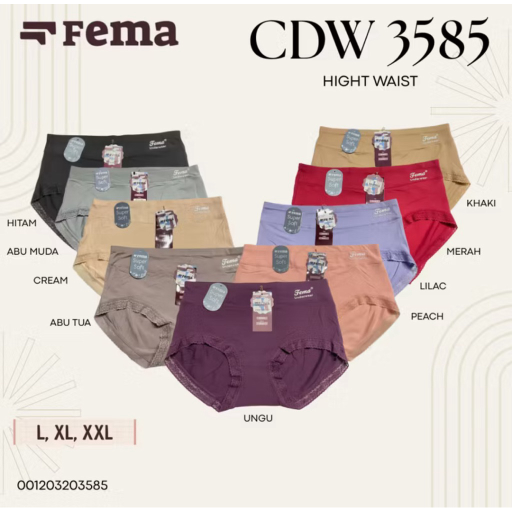 Fema Celana Dalam Wanita 3585 6 Pcs Jumbo Highwaist Renda Halus