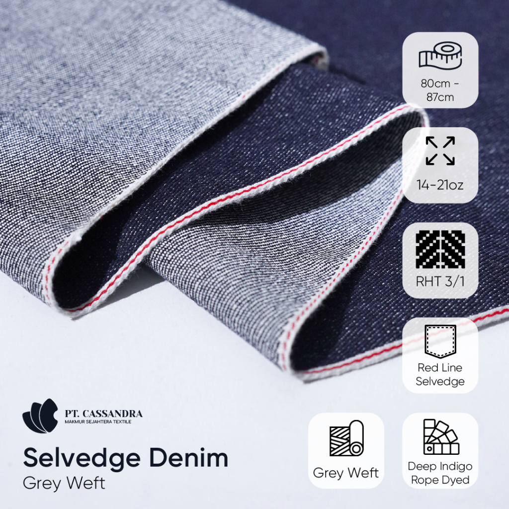 Kain Denim Red Line Selvedge, 14-18oz, Grey Weft, Deep Indigo Rope Dyed - Raw | Cassandra Textile