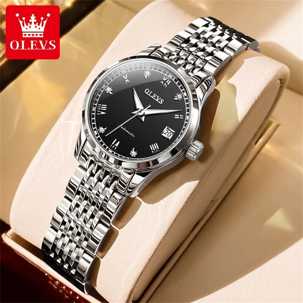 OLEVS Jam Tangan Automatic Wanita Fashion Stainless Steel Kalender Analog Luminous Putih Women Watch