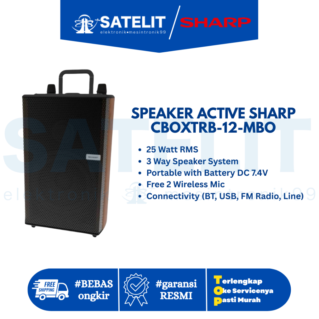 Speaker Active Sharp CBOXTRB-12-MBO | Speaker Aktif 12 Inch Bluetooth | Bass Kuat & Portable