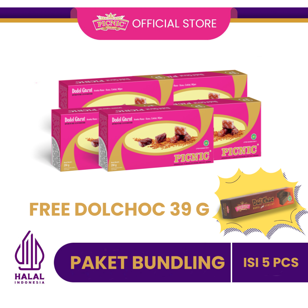 [5 Pcs] 250gr Dodol Picnic Classic - Dodol Garut Picnic - Dodol Garut - Dodol Picnic