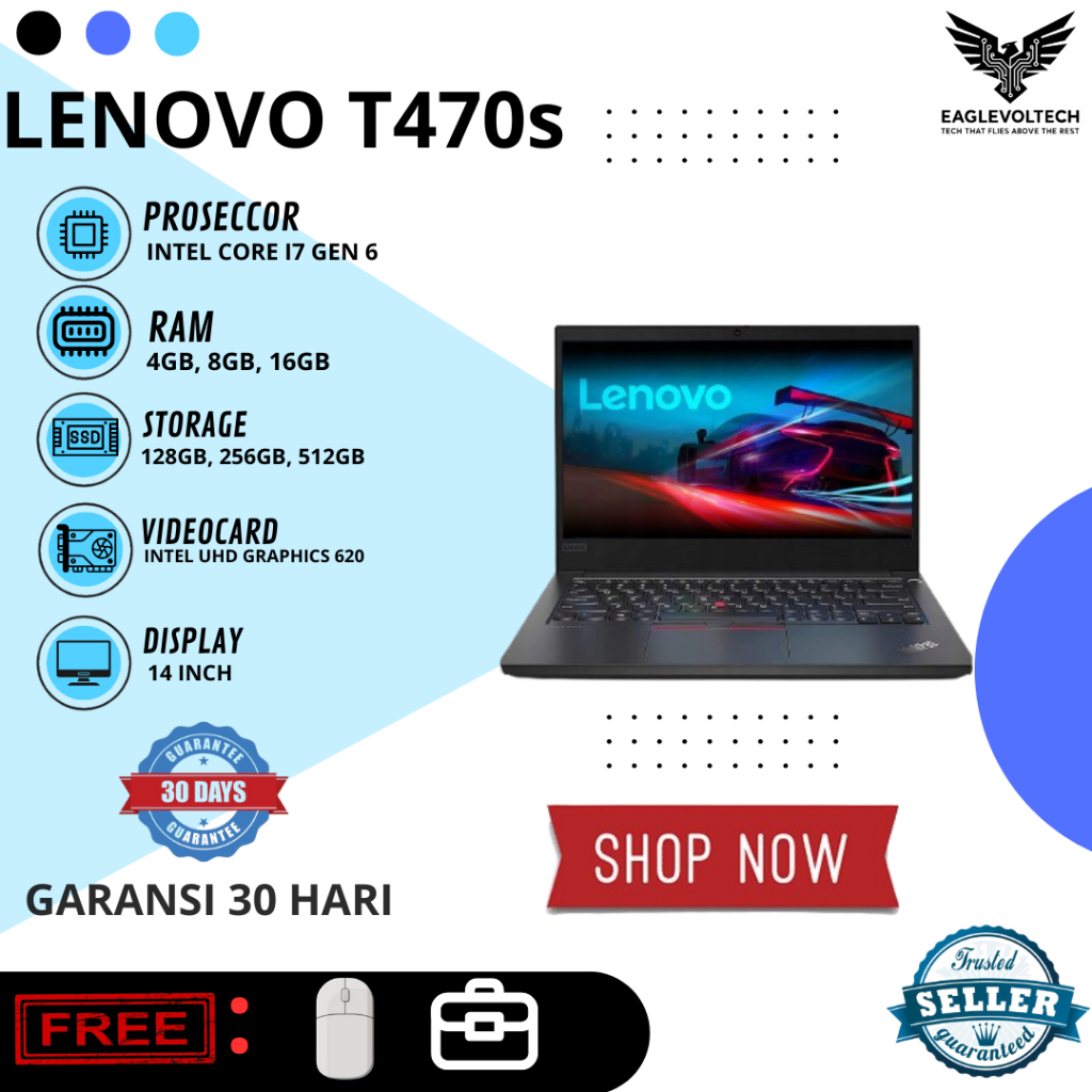 Laptop Lenovo Thinkpad T470S Core I7 Gen 6 Murah Mulus Bergaransi