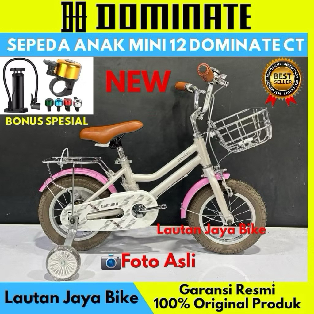 Sepeda Anak Perempuan 12 16 inch Mini Dominate CT Frame Alloy, United Joyfull New