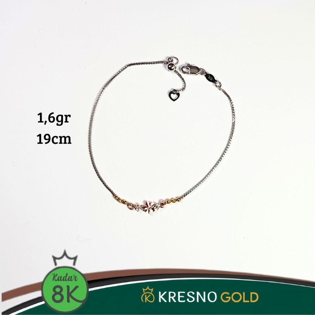 Gelang serut emas muda model bunga 3 warna terbaru kadar 8k