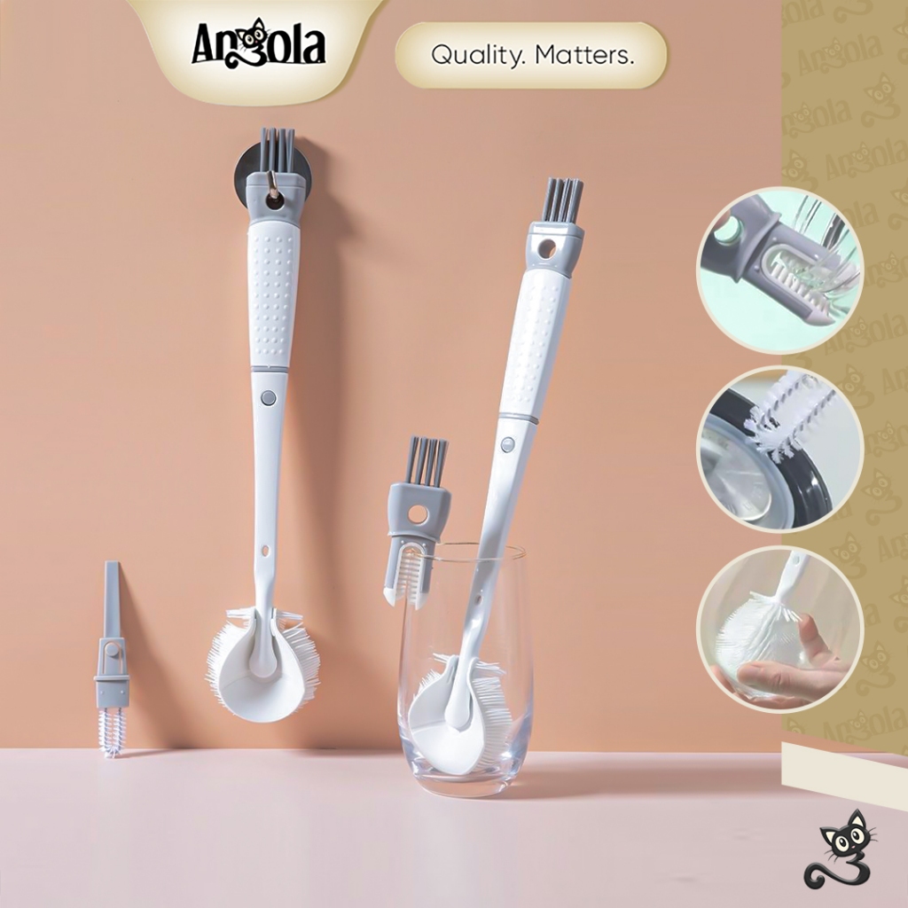 ANGOLA Set Sikat Pembersih Botol 5in1 S38A Serbaguna Alat Pembersih Gelas Tumbler Cangkir Botol Susu Bayi
