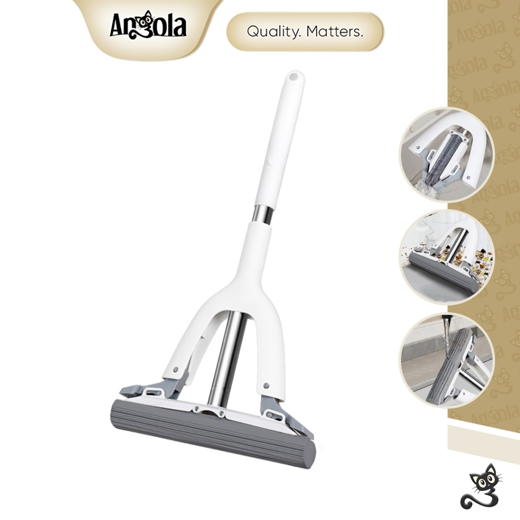 ANGOLA Alat Pel Peras Mini Otomatis Spons D16 Pembersih Meja Dapur Wastafel Dinding Kaca Lantai Kompor Sponge Peras Fleksible Mop Multifungsi