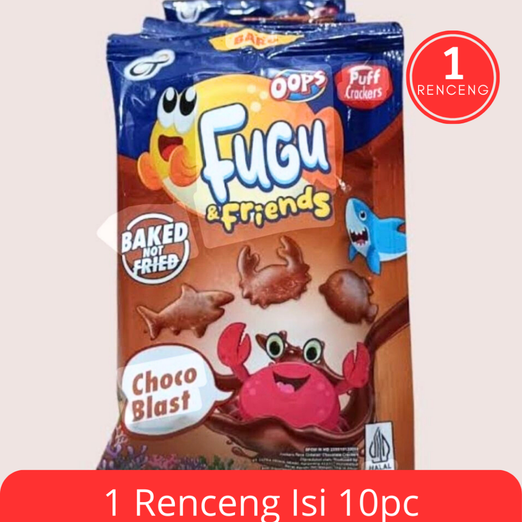 Oops Fugu and Friends Puff Crackers 10gr Isi 10pcs | Biskuit Oops Fugu Ikan Mini Renyah Gurih Enak