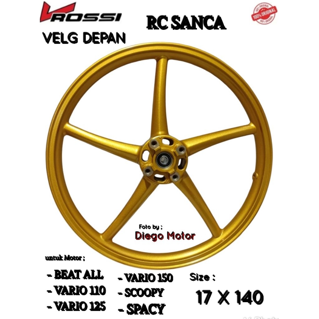 velg racing vrossi ring 17 depan saja honda beat,vario110,vario125,vario150,scopy,spacy,genio/Velg R