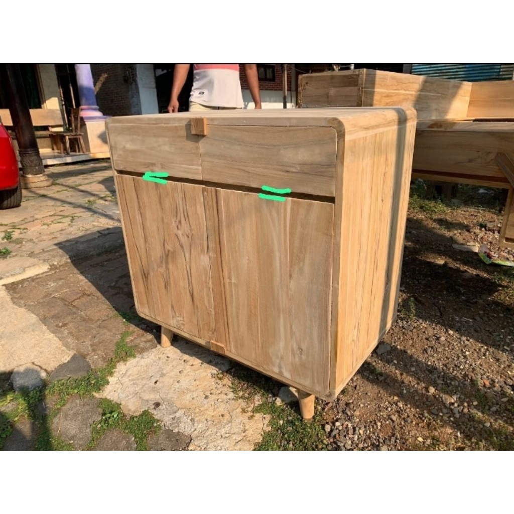 Buffet Retro Minimalis 2 Pintu 2 Laci Kayu Jati Kabinet Jati Bufet Drawer Jati Natural