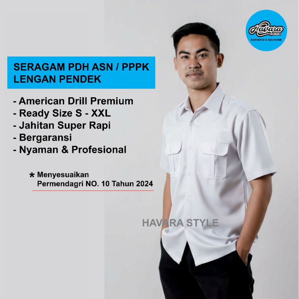 BAJU DINAS PUTIH LENGAN PENDEK SERAGAM PNS ASN PPPK
