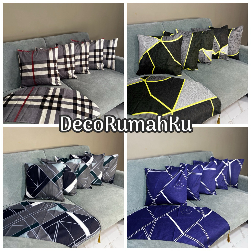 Set Sarung 5pcs Bantal Sofa + 1 Taplak Meja untuk Ruang Tamu