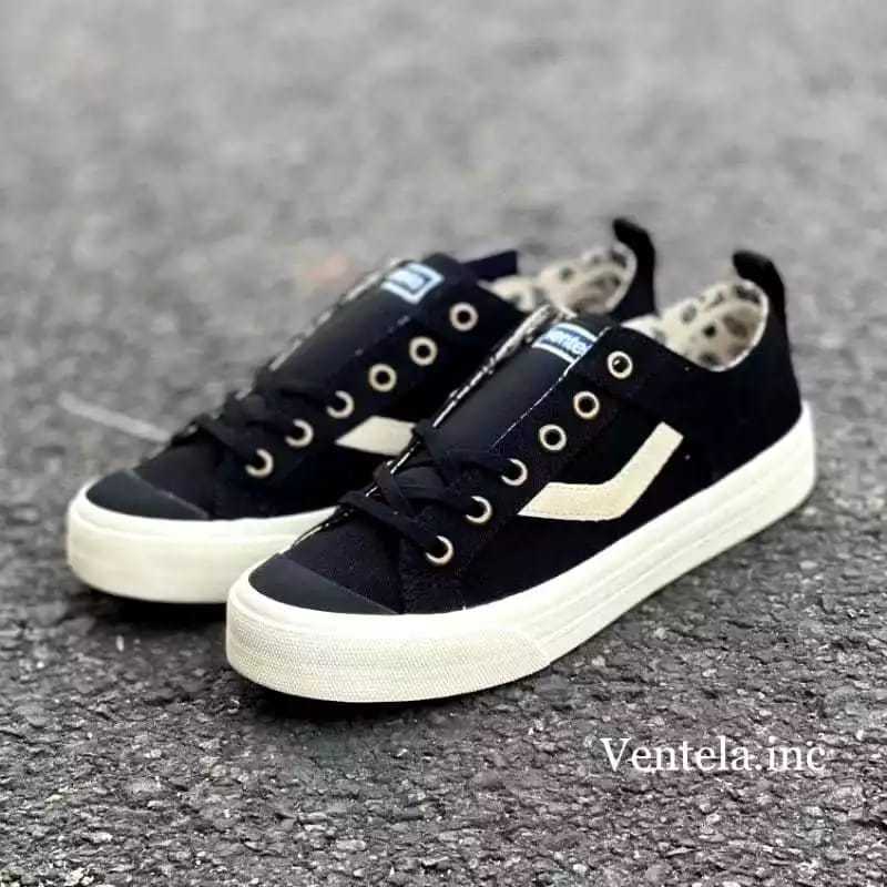 Ventela Rebont Hitam Putih Polos Pria Wanita - Sepatu Sneaker Pria Wanita Unisex Sepatu Sekolah Hita