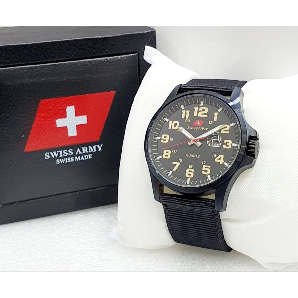 Jam Tangan Pria SWISS MADE ARMY SA2115 Original Strap Kanvas Water Resistant Quartz Analog Terbaru