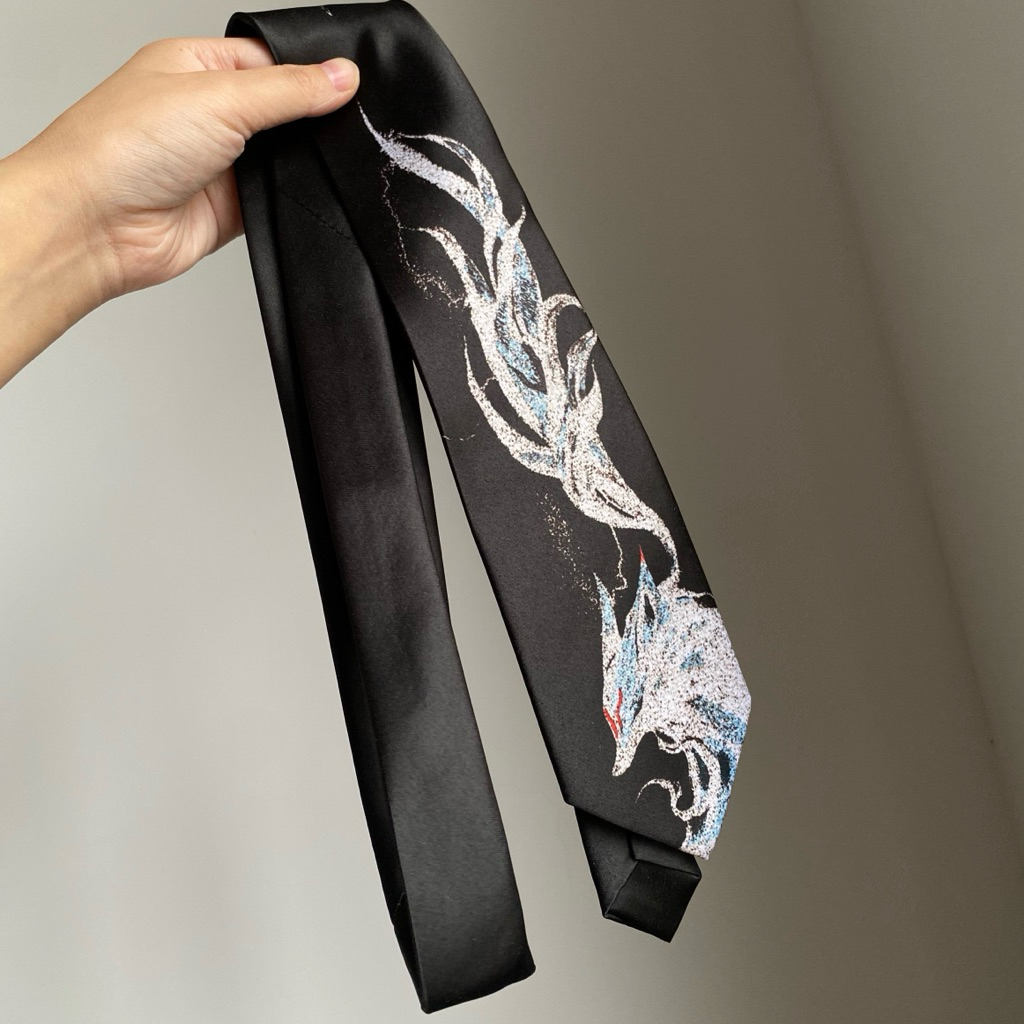 Dasi Motif Aesthetic Dasi Hitam  Fox | Dasi Pria Wanita Import Korea Jepang Y2k Vintage | Aksesoris 