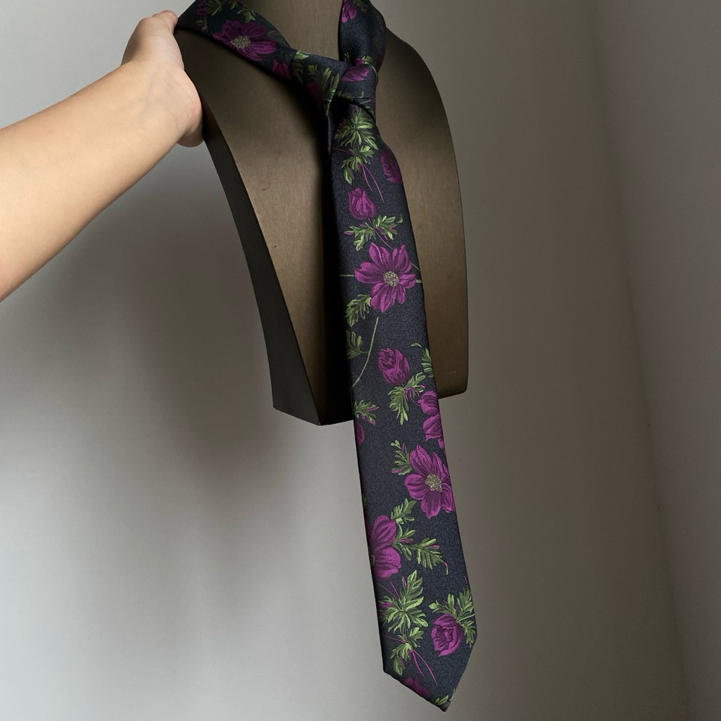 Dasi Motif Aesthetic Dasi Hitam  Bunga | Dasi Pria Wanita Import Korea Jepang Y2k Vintage | Aksesori