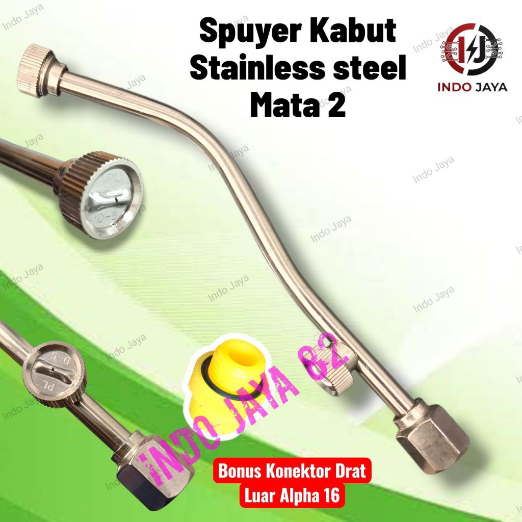 Stik Spuyer Kabut Stainless Steel mata 2 Bonus Konektor Drat Alpha / konektor Drat luar nozzle spray