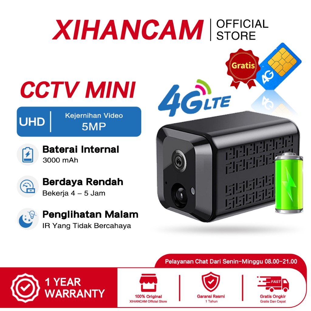 XIHANCAM Smart Mini CCTV 4G SimCard Spy Cam 4G Waterproof Kamera Pengintai CCTV Mini Tersembunyi Tan