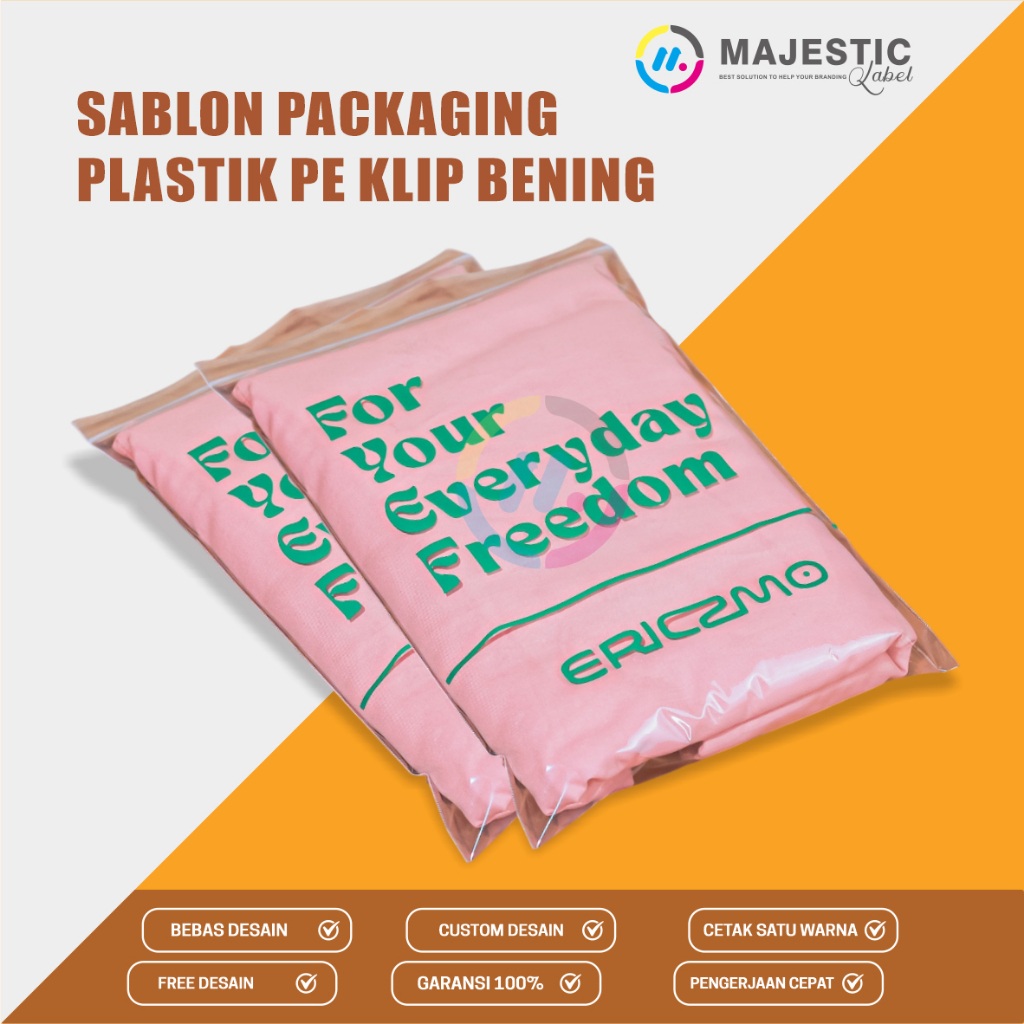 Plastik packing PE kliip/ plastik baju/ plastik sablon/ sablon plastik satu warna